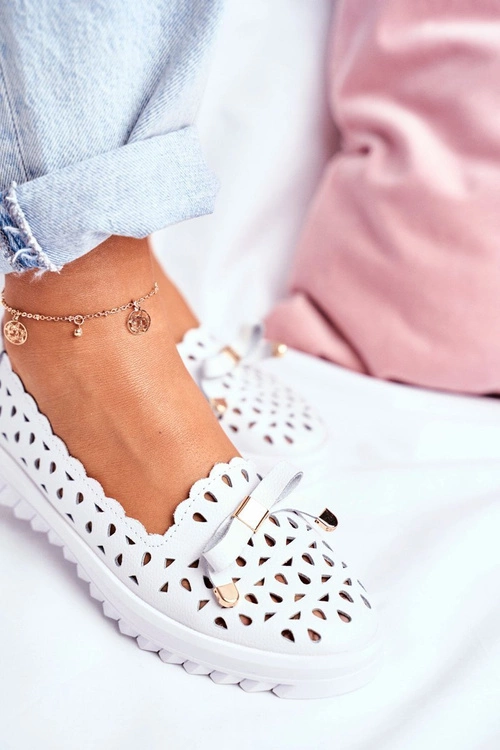 Mokasyny Damskie Skórzane Ażurowe LR71515 Białe Murrieta