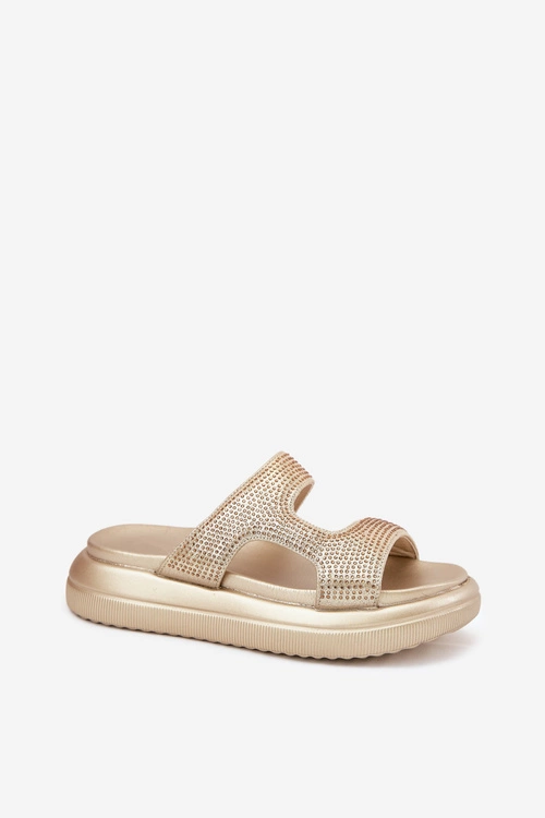 Zdobione Klapki Damskie Na Platformie Złote Jestella