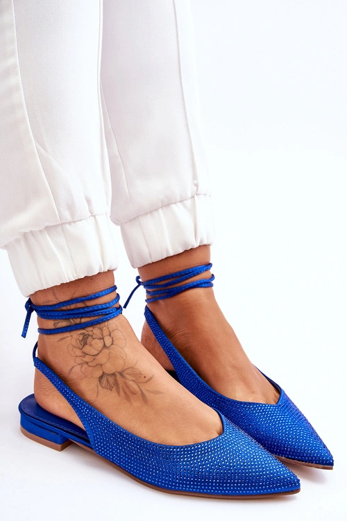 Wiązane Baleriny Z Dżetami Niebieskie Mavis