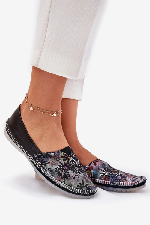 Skórzane Baleriny Ze Wzorem Maciejka T1930-39 Czarne