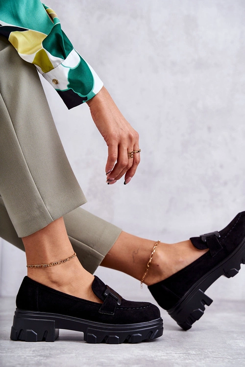 Damskie Zamszowe Półbuty Na Platformie Czarne Janne