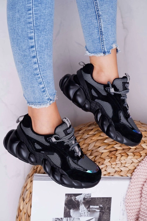 Damskie Sportowe Obuwie Big Star by Daniel Lopez Czarno Szare FF274A553