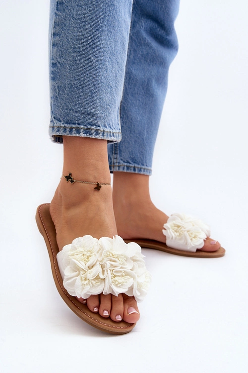 Damskie Klapki Z Kwiatkami Białe Eelfan