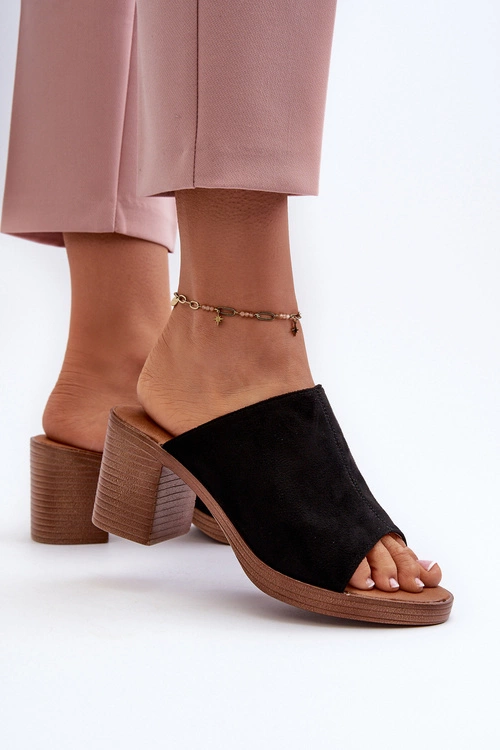 Eleganckie Lekkie Klapki Damskie Na Obcasie Czarne Varnila