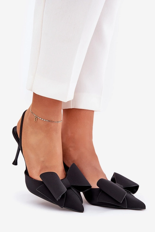 Szpilki Z Odkrytymi Piętami I Kokardką Czarne Eklevia