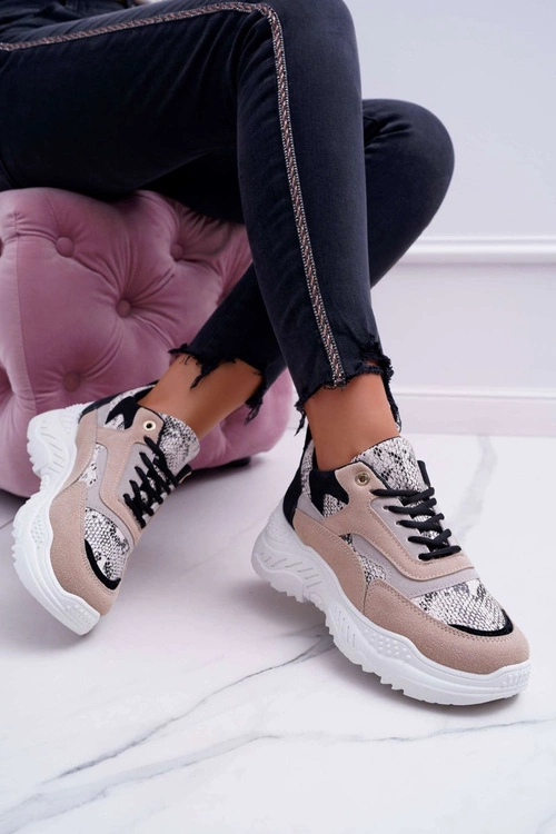 Sportowe Damskie Buty Gruba Podeszwa Beżowe Snake Miltru