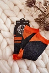 Damskie Skarpety Dwukolorowe Z Paskami Grafitowo-Pomarańczowe