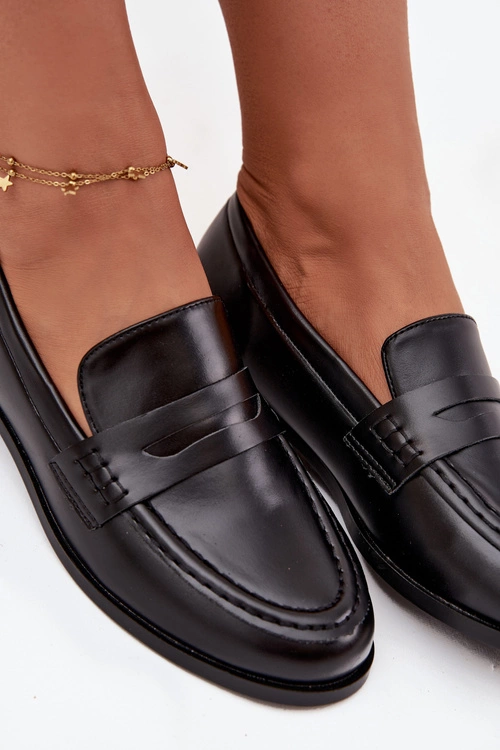 Mokasyny Loafersy Damskie Z Eko Skóry Czarne Bessina