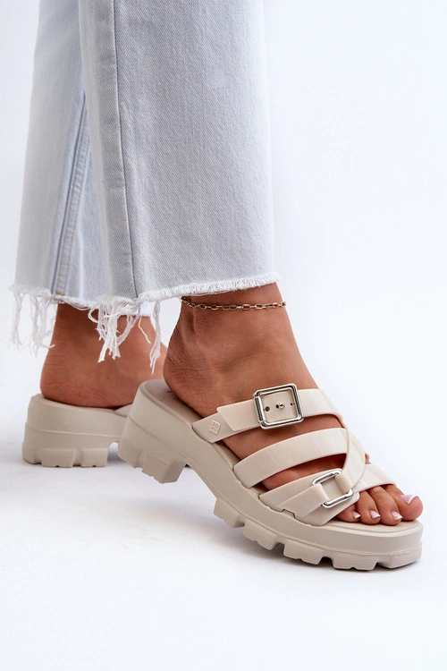 Pachnące Klapki Damskie Na Niskim Obcasie ZAXY NN285042 Jasnobeżowe