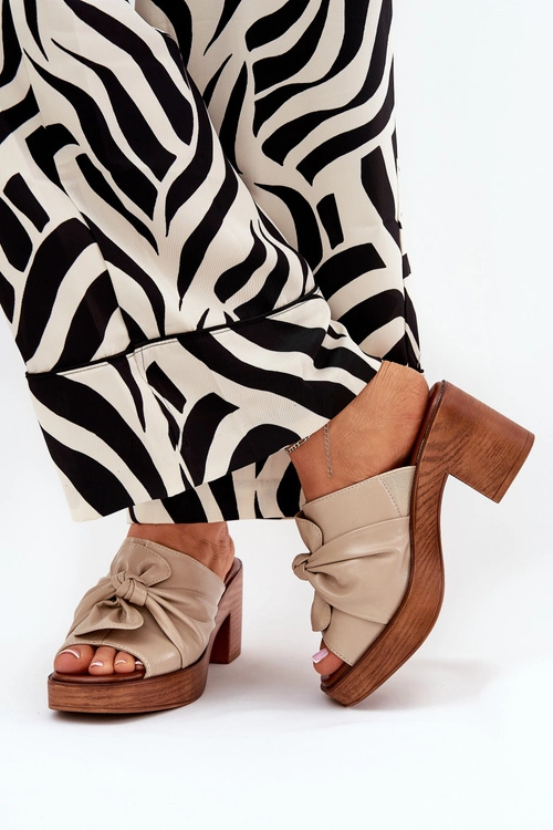 Klapki Damskie Na Słupku Z Eko Skóry Beżowe Kikilla