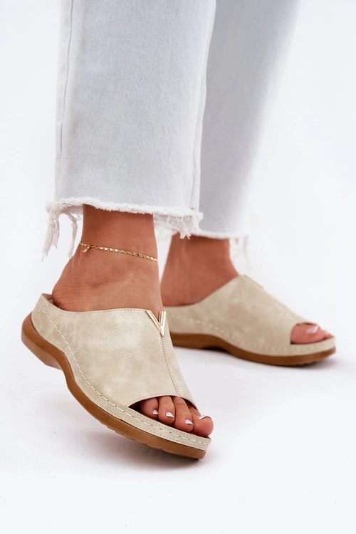 Wygodne Klapki Damskie Na Koturnie Złote Claribelle