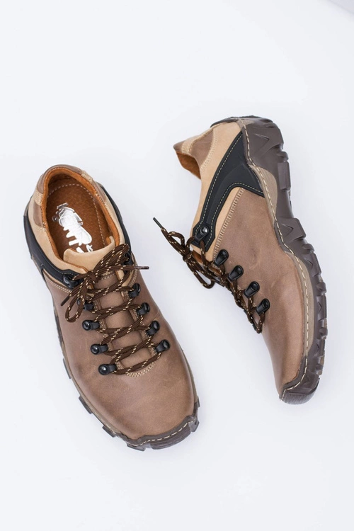 Męskie Skórzane Brązowe Półbuty Trekkingowe Bednarek