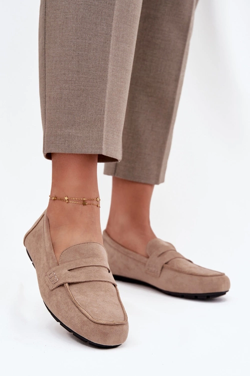 Loafersy Mokasyny Damskie Płaskie Beżowe Roseline