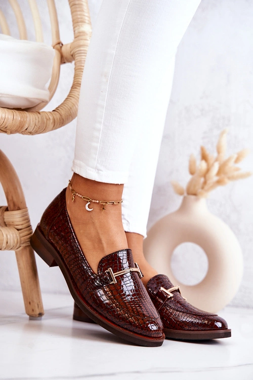 Damskie Półbuty Wężowe Laura Messi 2307 Brązowe