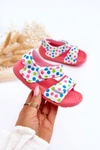 Piankowe Dziecięce Lekkie Sandałki We Wzory Różowo-Białe Malaga 