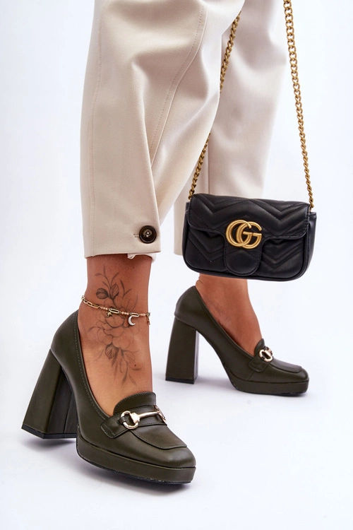 Modne Skórzane Czółenka Zielone Rouse