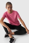 Gładki T-Shirt Damski Regular 4F 4FWAW24TTSHF1650-54S Różowy