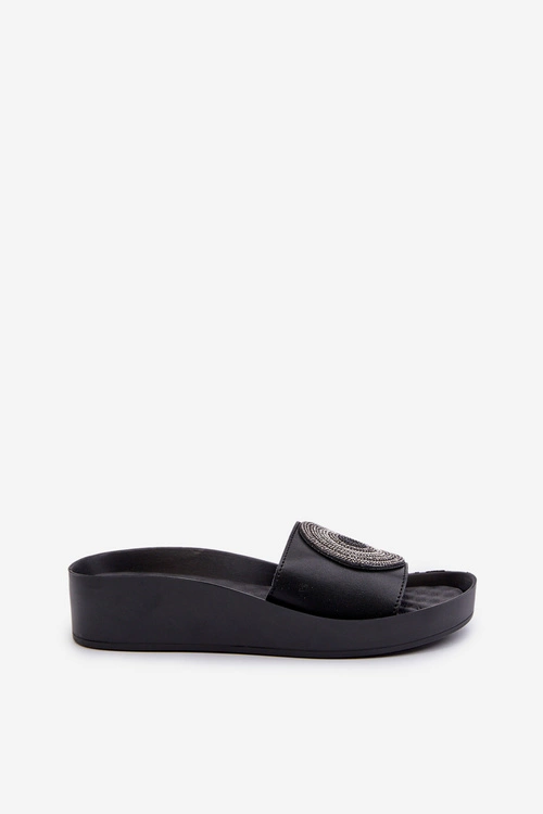 Skórzane Klapki Damskie Z Ozdobą S.Barski KV27-019 Czarne