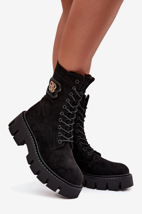 Ocieplane Botki Wokrery Damskie Z Ozdobą Czarne Melisse