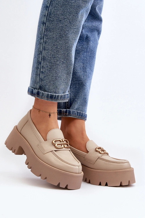 Zazoo 20164 Damskie Loafersy Ze Skóry Naturalnej Beżowe