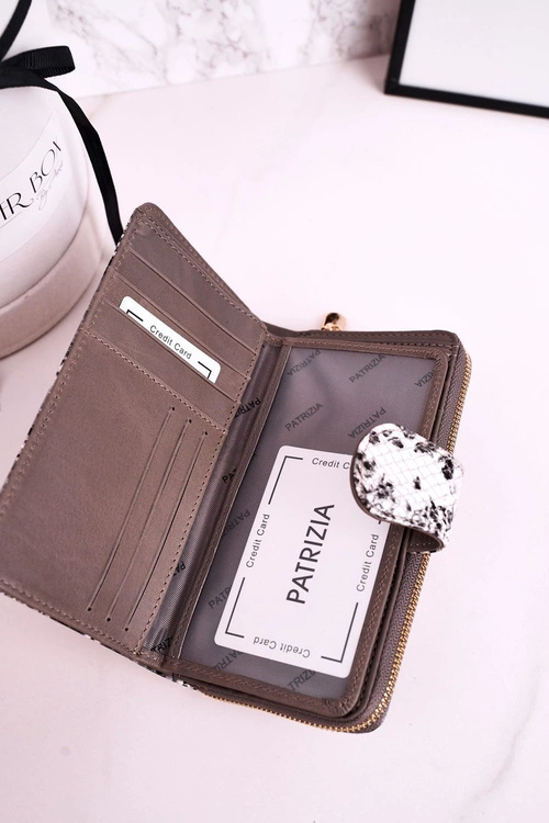Duży Skórzany Portfel Damski PATRIZIA Lakierowany Szary