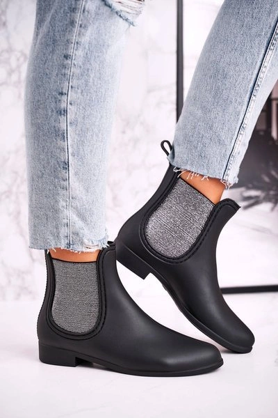 Damskie Matowe Kalosze Czarno Srebrne Answear