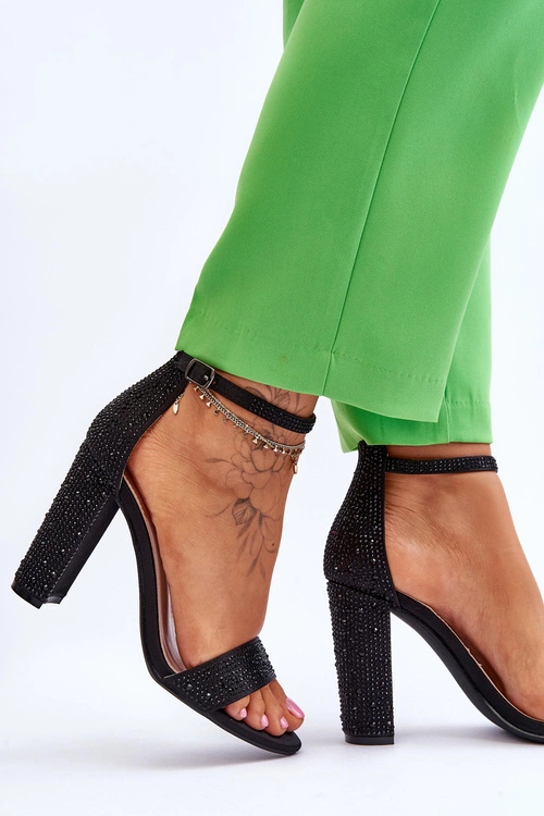 Damskie Sandały Na Obcasie Z Cyrkoniami Czarne Idealistic