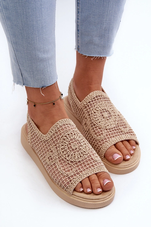 Ażurowe Sandały  Damskie Na Platformie Beżowe Mennita