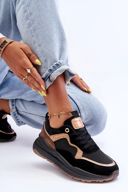 Modne Skórzane Buty Sportowe Damskie Czarne Calarene