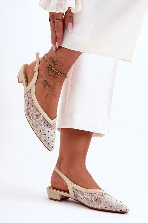 Damskie Baleriny W Kropki Beżowe Adore