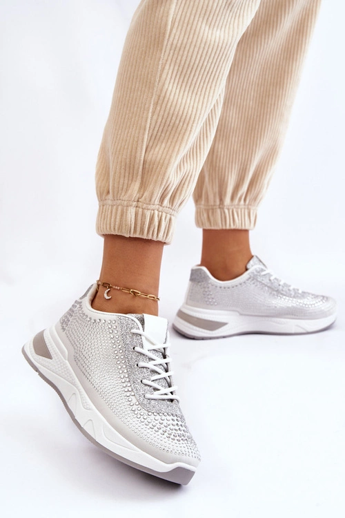 Damskie Sneakersy Z Cyrkoniami Białe Raiden