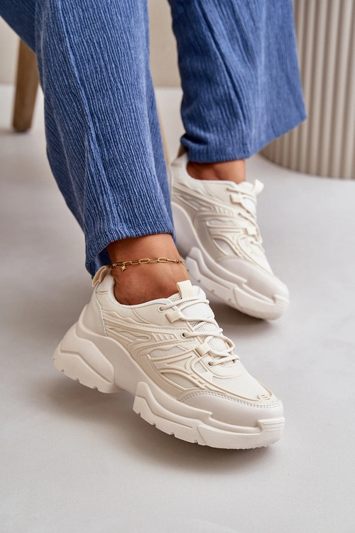 Buty Sportowe Sneakersy Damskie Na Masywnej Podeszwie Jasnobeżowe Lerista