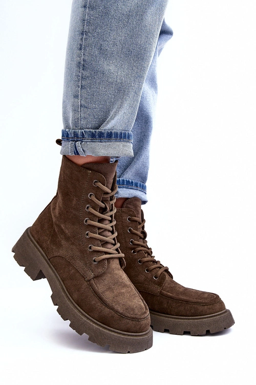 Zamszowe Botki Trapery Ocieplane Na Płaskim Obcasie Ciemnozielone Zikey