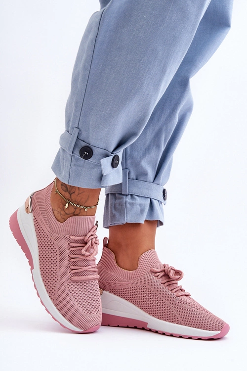 Materiałowe Wsuwane Buty Sportowe Na Koturnie Różowe Visconti