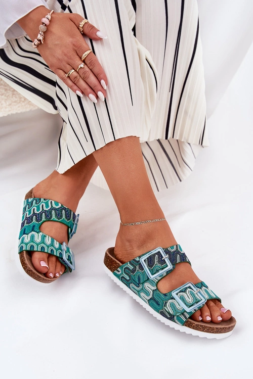 Klapki Damskie Z Klamrami I Brokatem S.Barski RB51-006 Zielone