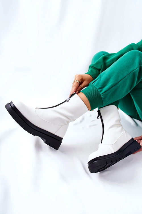 Botki Damskie Z Suwakiem Białe Tierra