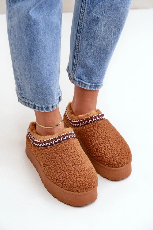 Śniegowce Kapcie Na Platformie Z Futerkiem Typu Baranek Camel Ovirissa