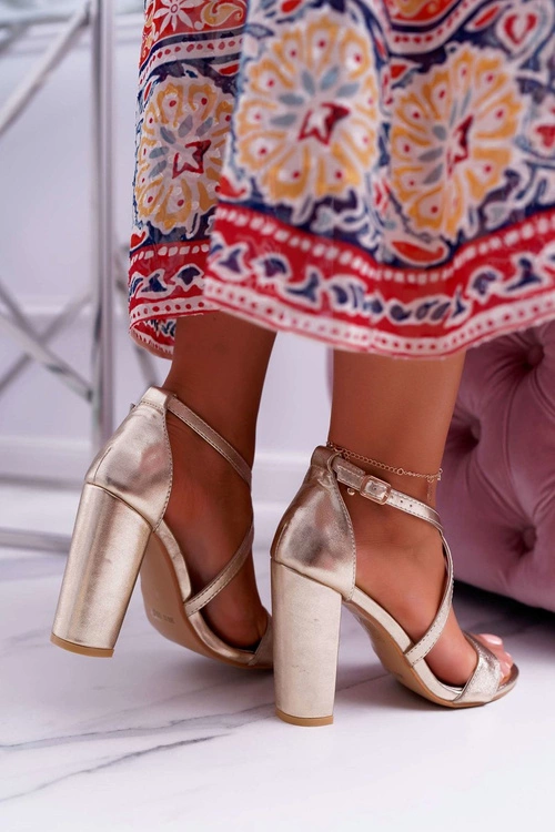 Sandały Damskie Na Słupku Złote Klaira