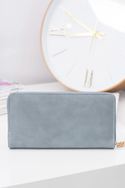 Błękitny Damski Duży Portfel Brelok Złote Serce