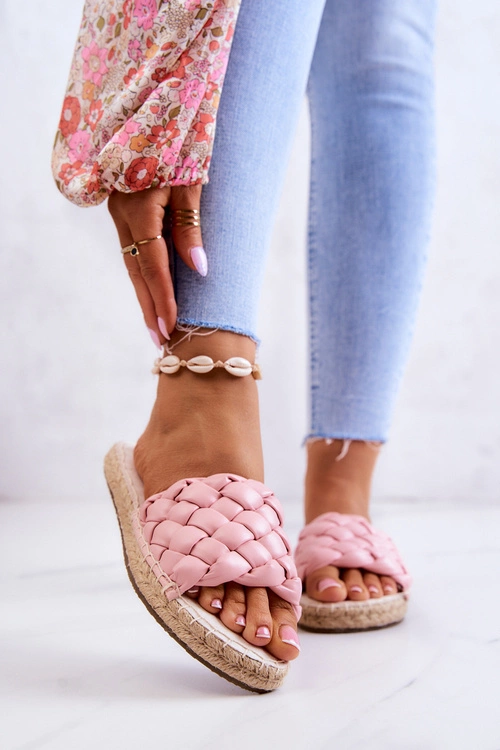 Skórzane Plecione Klapki Big Star JJ274921 Różowe