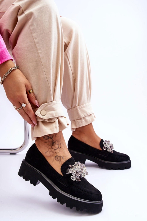 Damskie Mokasyny Na Platformie Z Ozdobami Czarne Brenda