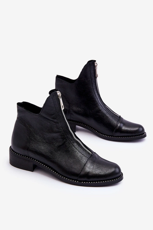 Skórzane Botki Na Suwak Nicole 2785/037 Czarne