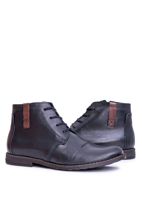 Botki Męskie Skórzane Czarne Trzewiki Testo