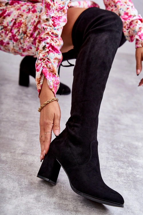 Klasyczne Zamszowe Kozaki Muszkieterki Czarne Clarissa