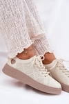 Skórzane Sneakersy Damskie Na Platformie Vinceza 88018 Beżowe