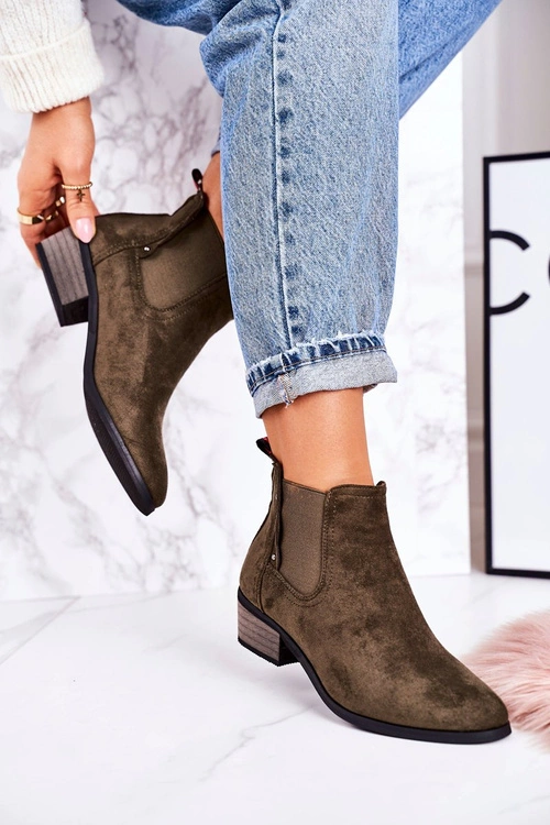 Damskie Klasyczne Sztyblety Botki Zamszowe Ciemno Zielone Walker