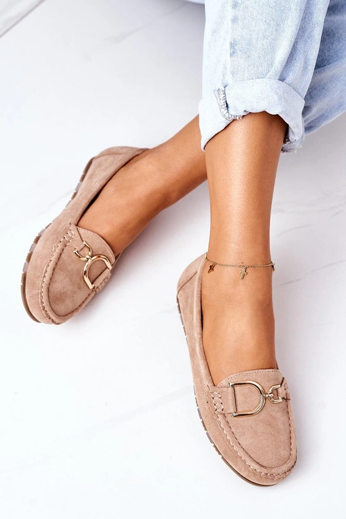 Damskie Zamszowe Mokasyny Jasny Brąz Downtown