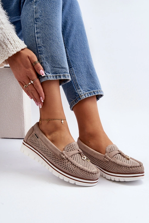 Damskie Ażurowe Mokasyny Beżowe Twista