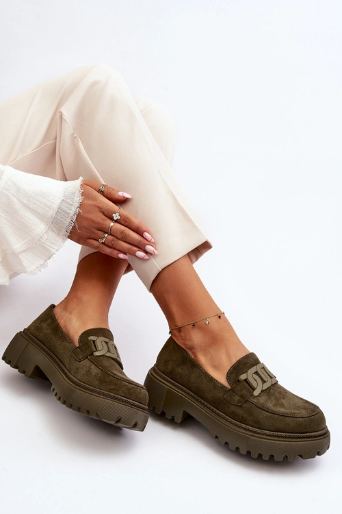 Mokasyny Damskie Z Łańcuchem Ciemnozielone Mevre