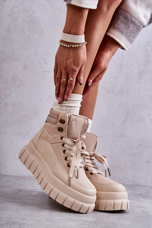 Wygodne Botki Na Platformie Beżowe Sanchio
